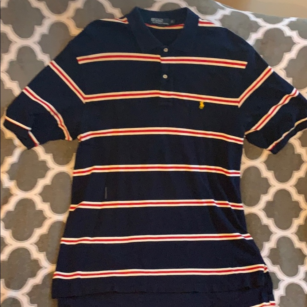 Navy blue with red and white stripes